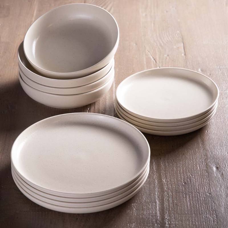 Pacifica Dinnerware Set with Pasta Bowls, Set of 12 - Vanilla Bean